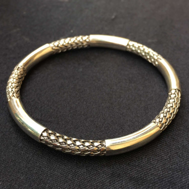 BR 09662-(66 mm Handmade 925 Bali Silver Bangle Bracelet)